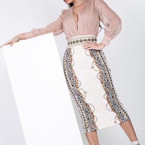 Chain & Animal Mix Print Hi-Waist Skirt